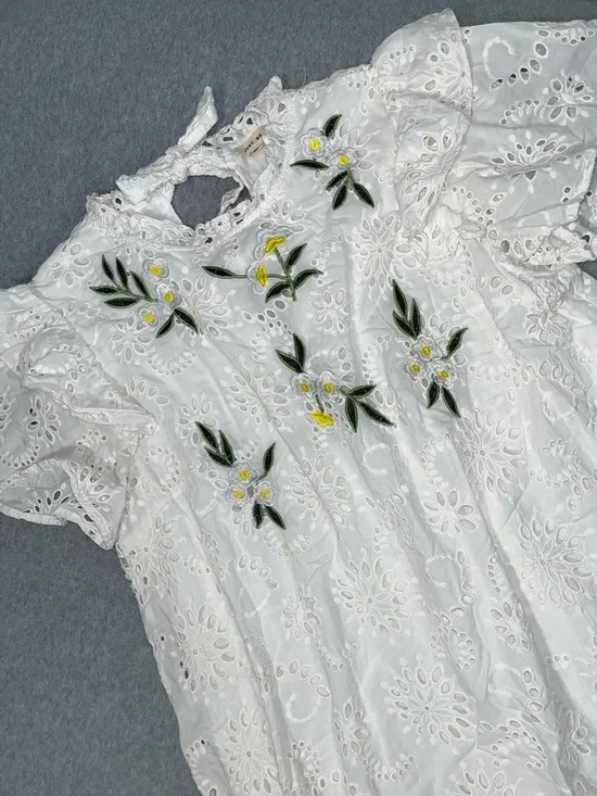 Cottagecore Fairy White Ruffle Mini Dress Large Embroidered Eyelet Kawaii - Picture 2 of 11